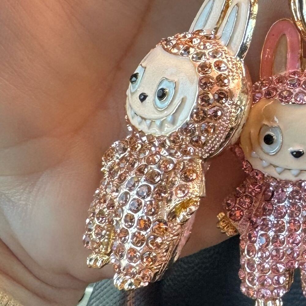 Labubu Paved Cute Crystal Bunny Keychains Rose Gold